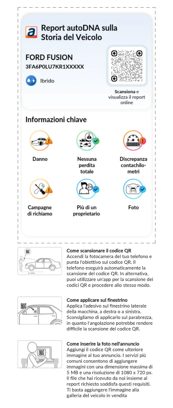 Report storico del veicolo autoDNA - Codice QR
