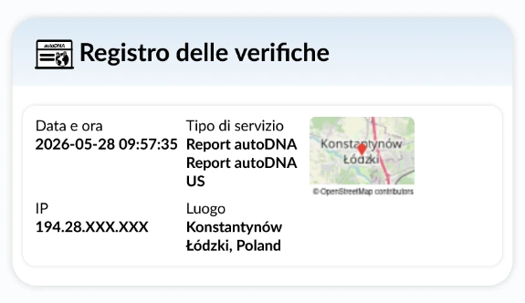 Report storico del veicolo autoDNA - Registro di controllo