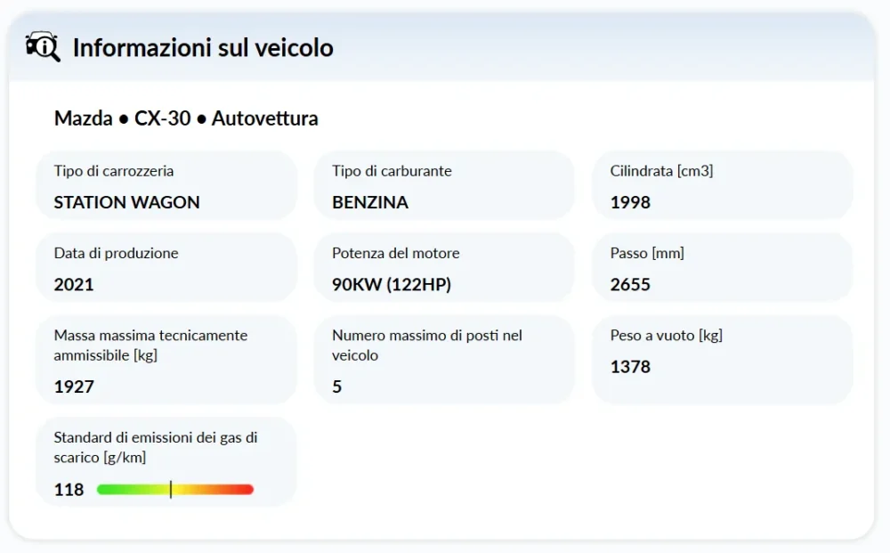 Normative sulle emissioni nella sezione Informazioni sul veicolo del nuovo Report sulla storia del veicolo autoDNA Normative sulle emissioni nella sezione Informazioni sul veicolo del nuovo Report sulla storia del veicolo autoDNA
